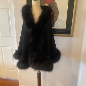 Black wool faux fur cape